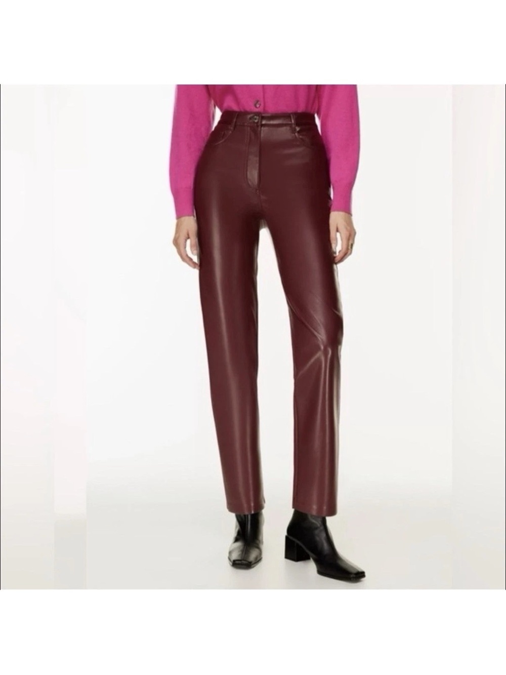 Aritzia Wilfred The Melina High Waisted Vegan Leather Pants Size 4 Garnet Red